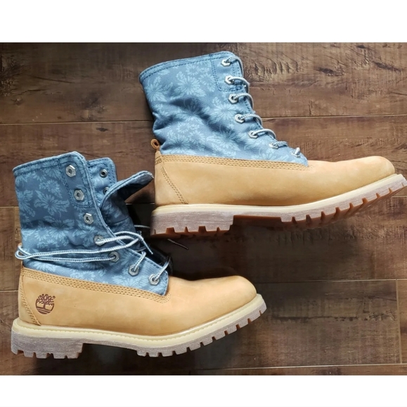 TIMBERLAND Earthkeepers Canvas Fold Down RARE WHEAT/ FLORAL Boots Women Sz US7.5 - Picture 11 of 12
